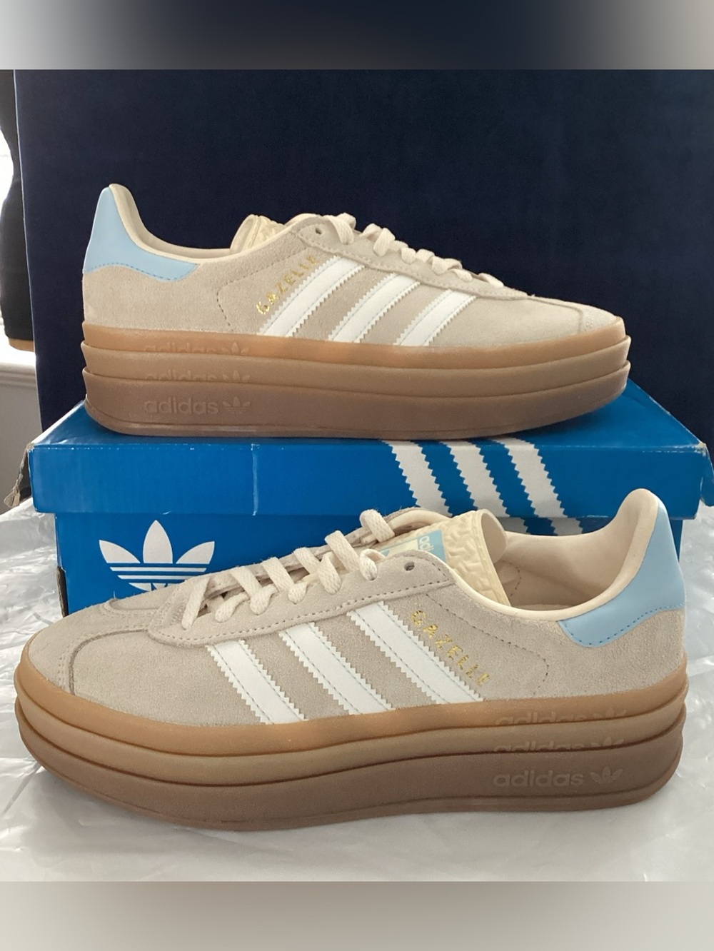Adidas Gazelle Bold J Platform Sneakers Women’s 6 / 4.5Y Wonder White JH5540 - Picture 1 of 10